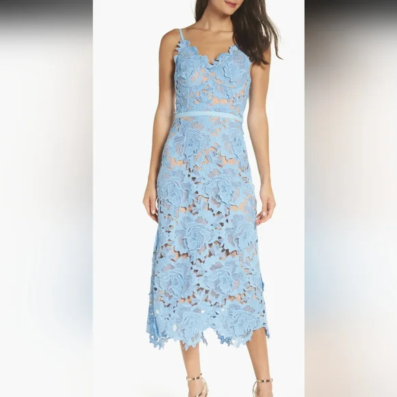 knee length dresses for ladies Victoria All Over Lace Strapless Midi Dress main image 0
